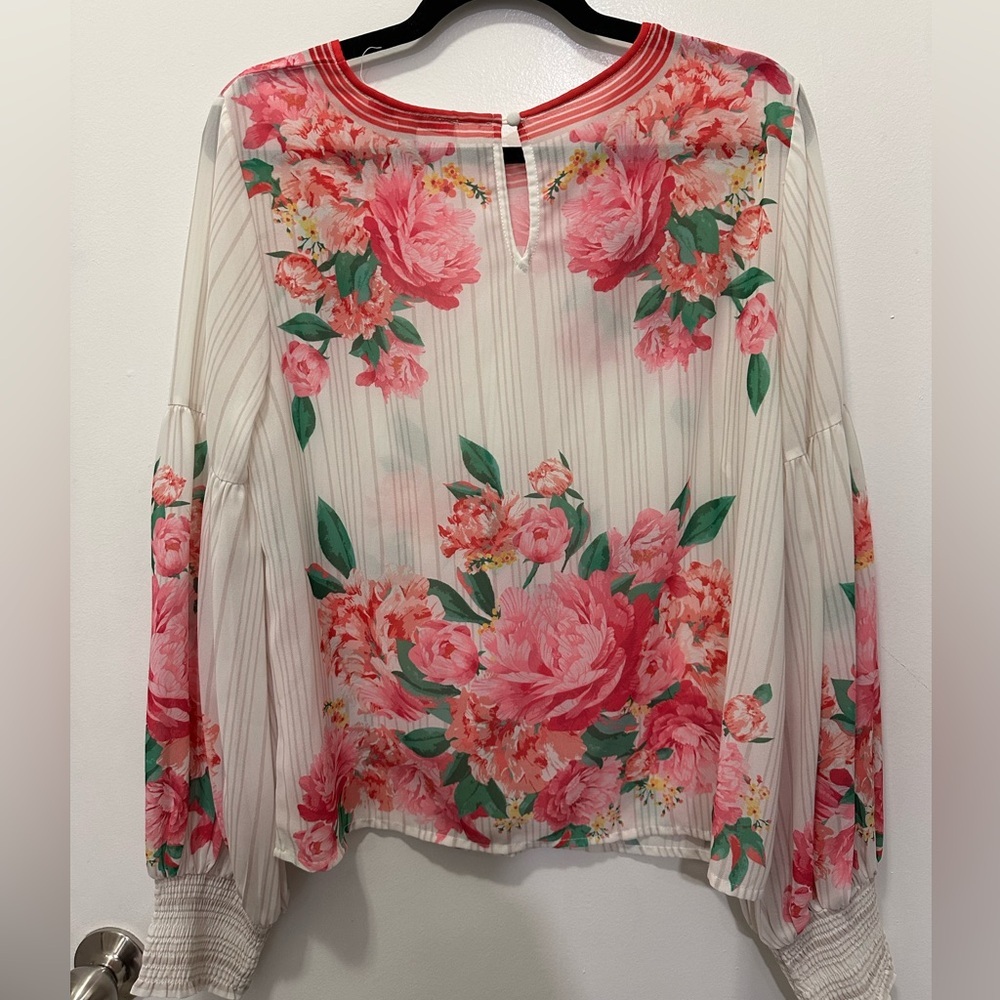 Jealous Tomato Pink and White Floral Blouse Sz L - Picture 4 of 6
